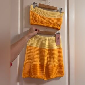 💛🔆 ‘Summer Fling’ Yellow Knit Mini Skirt & Matching Strapless Bandeau Set 🌼🍍